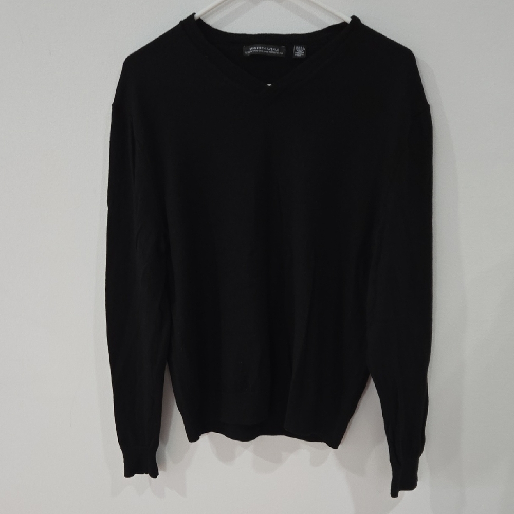 Saks Fifth Avenue Men's V-Neck Black Wool Sweater